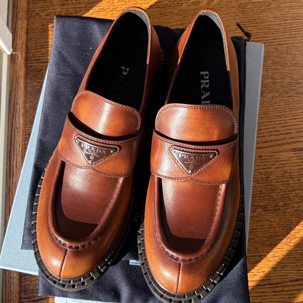 Prada Double Chocolate Platform Loafers Size 39